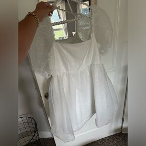 White Puff Sleeve Organza Mini Dress